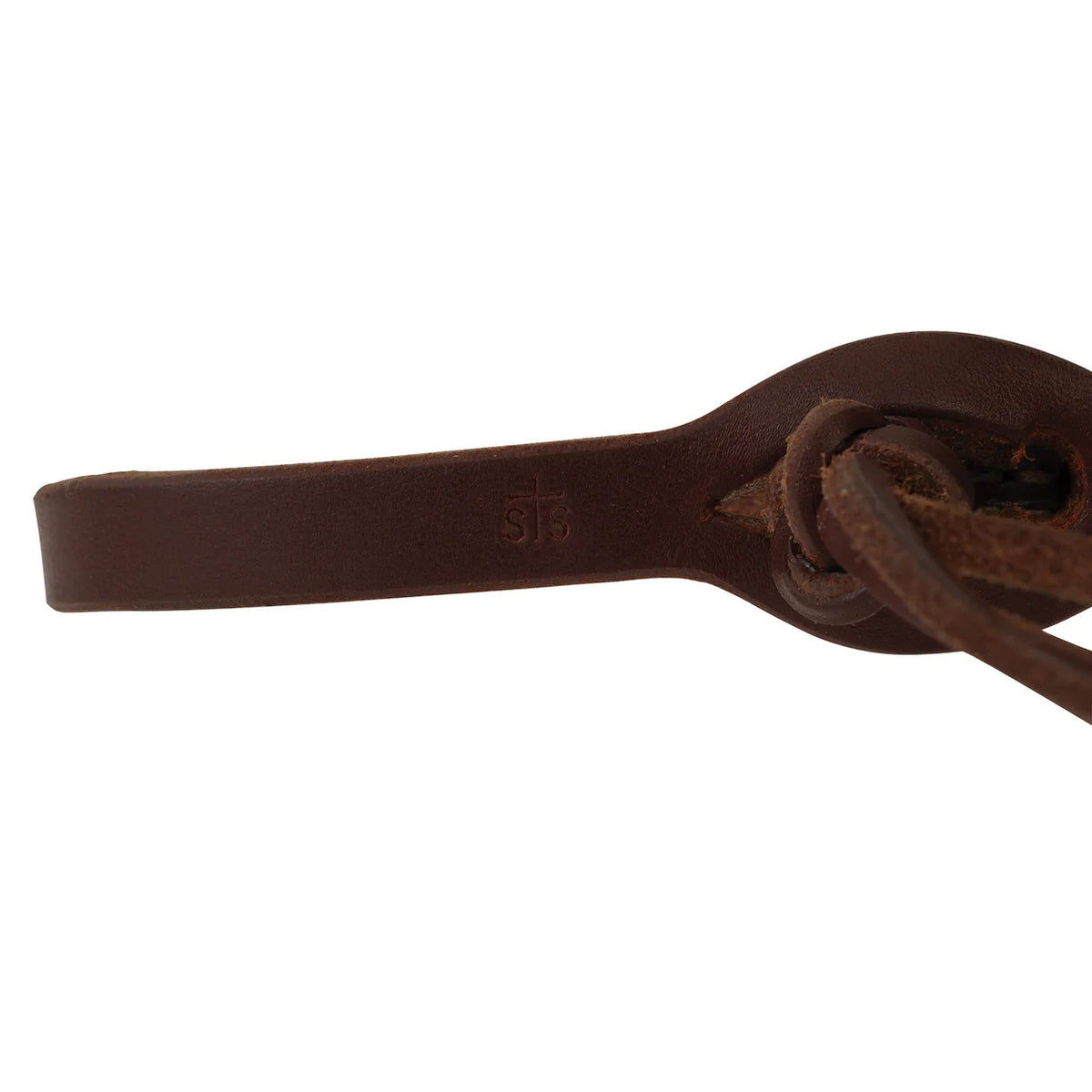 close up of STS Ranch Signature Tack Harness Leather Split Rein, Pineapple Knot, 