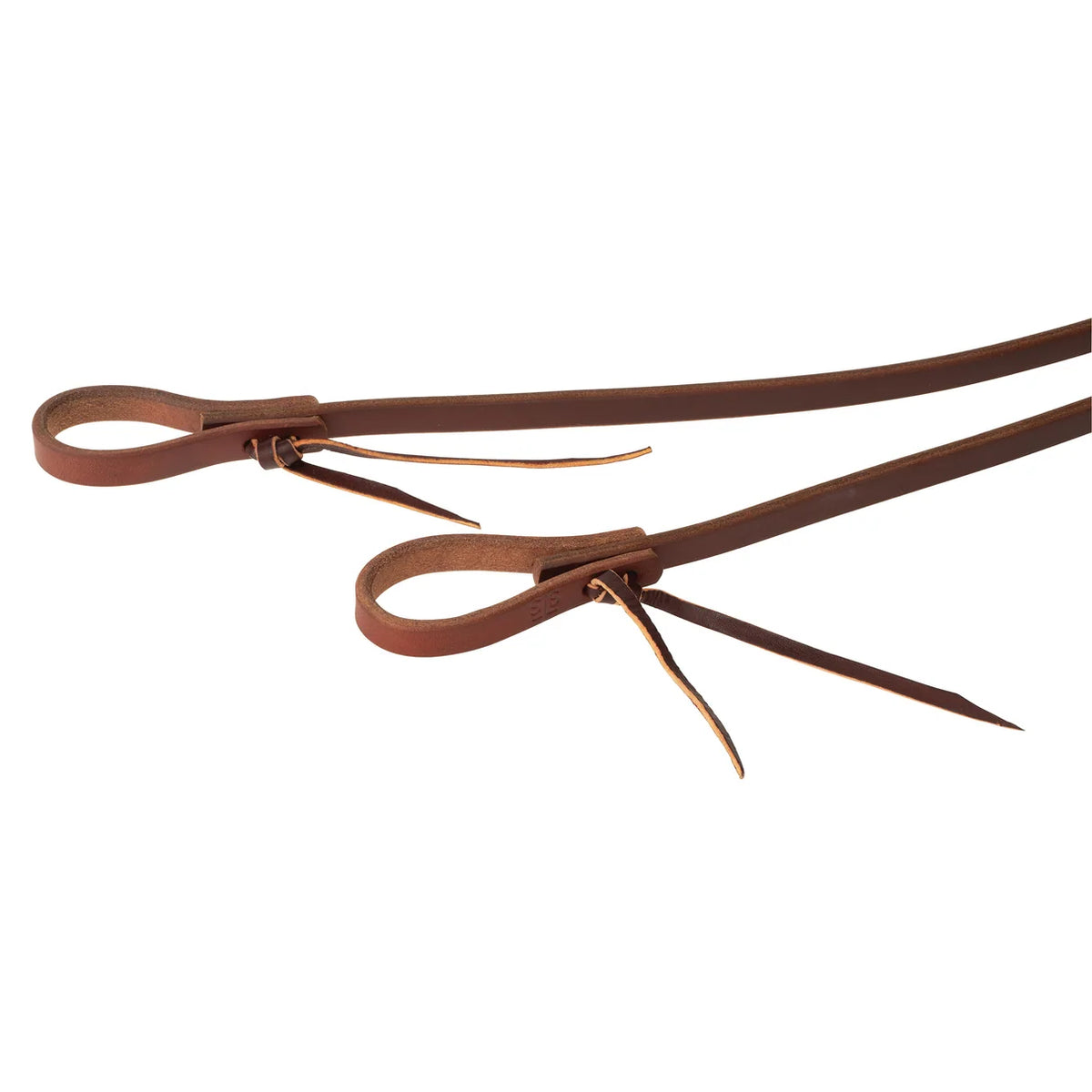  STS Ranch Signature Tack Harness Leather Split Rein, Water Tie Ends, 8' on white background, close up