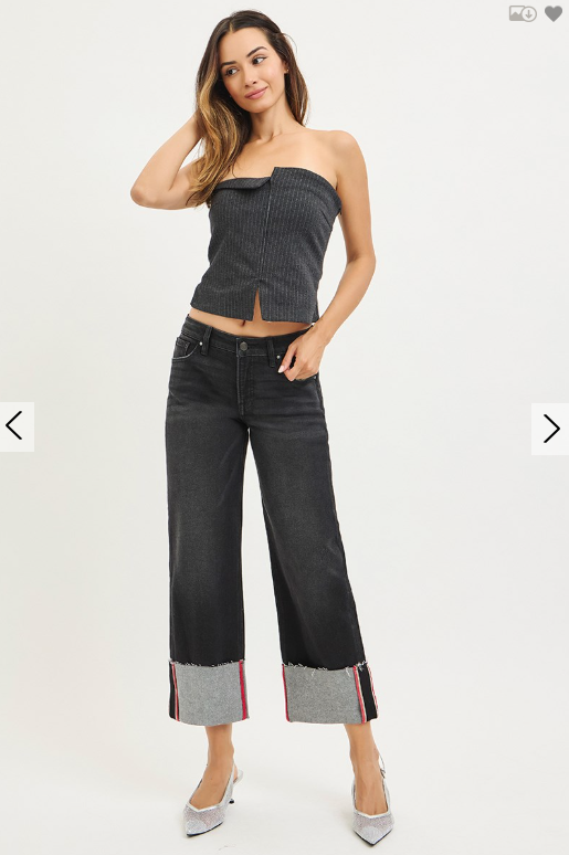 TC Mid-Rise Crop Wide Cuffed Jeans