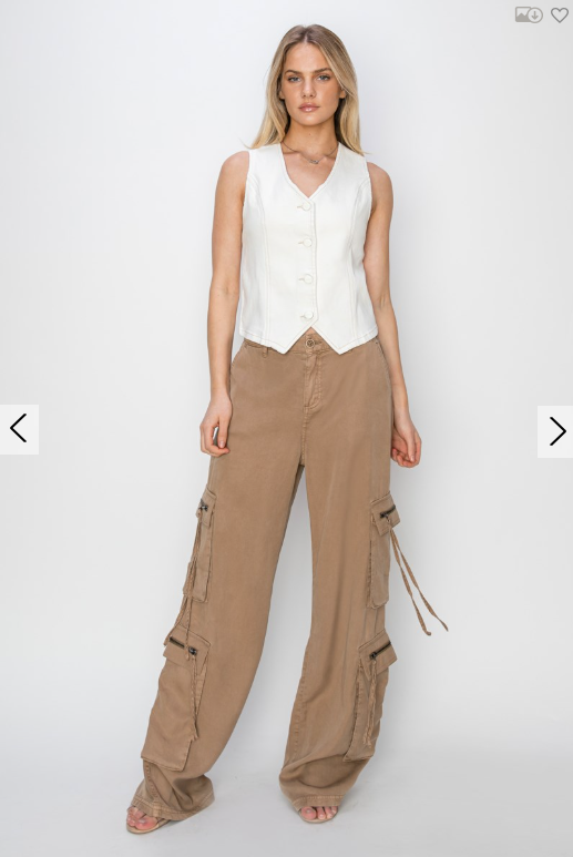 V-Neck Button Down Vest - Cream