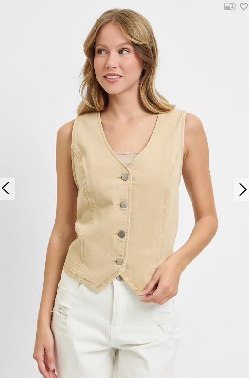 V-Neck Button Down Vest - Latte