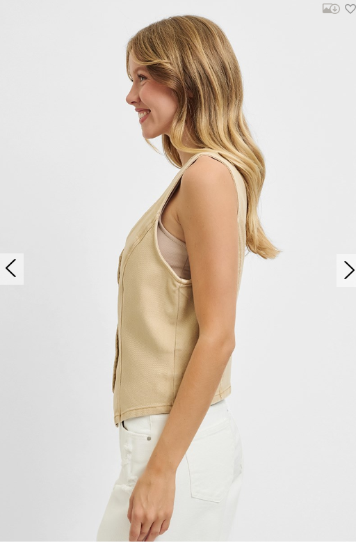 V-Neck Button Down Vest - Latte