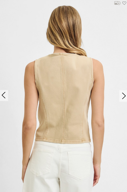 V-Neck Button Down Vest - Latte