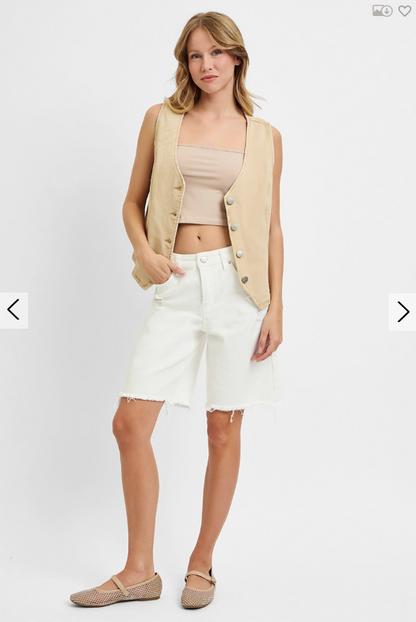 V-Neck Button Down Vest - Latte