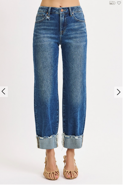 High-Rise Crop Boyfriend Cuffed Jeans