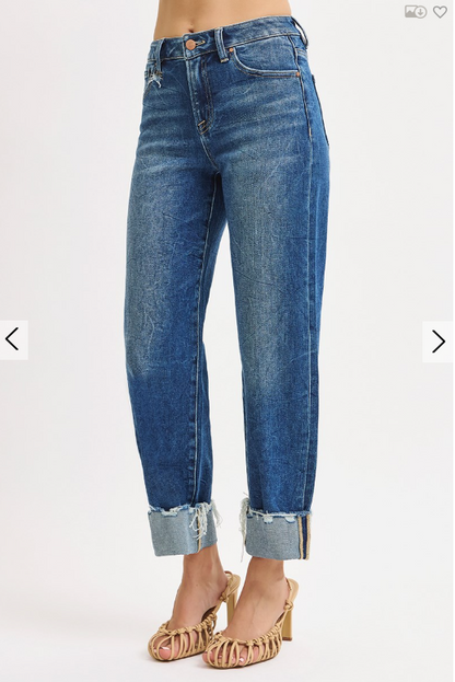 High-Rise Crop Boyfriend Cuffed Jeans