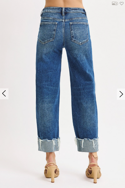 High-Rise Crop Boyfriend Cuffed Jeans