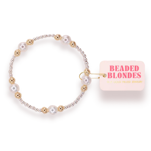 Beaded Blondes 6.25" Serena Pearl Bracelet – Silver & Gold Stretch Bracelet