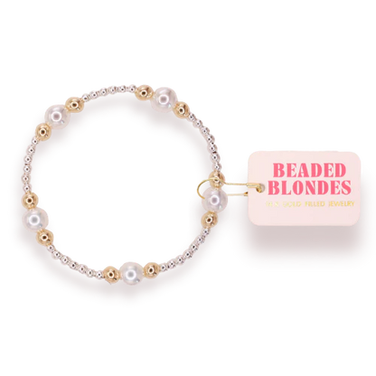 Beaded Blondes 6.25" Serena Pearl Bracelet – Silver & Gold Stretch Bracelet