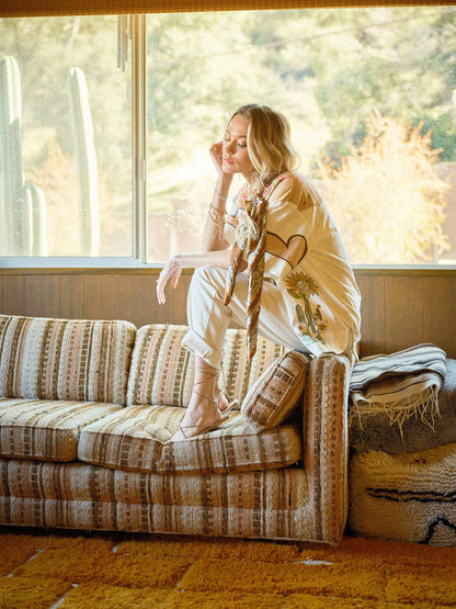 Embroidered Sequin Floral Linen Blouse