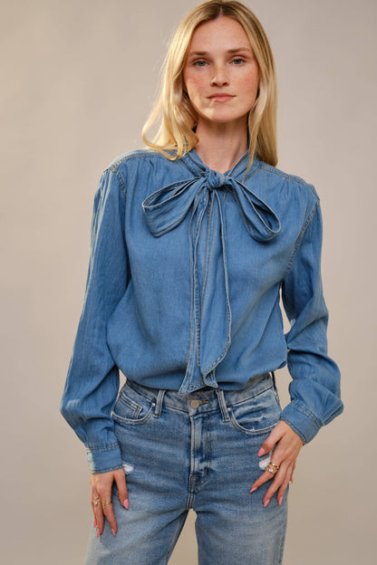 Chambray Bow Blouse