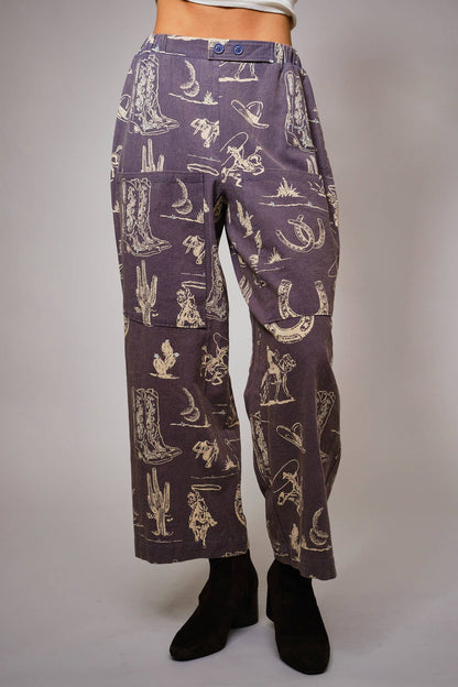 Western Motif Wide Leg Pants