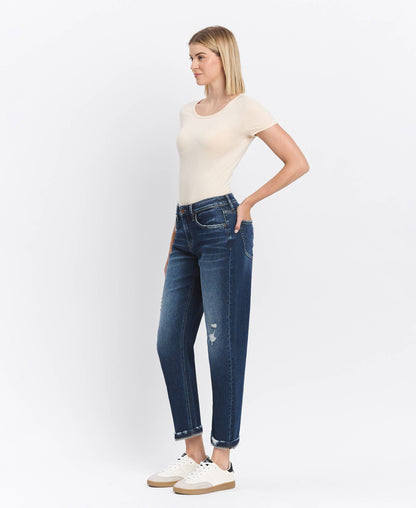 FM - HIGH RISE CUFFED BARREL JEANS F5787: GLAUCOUS