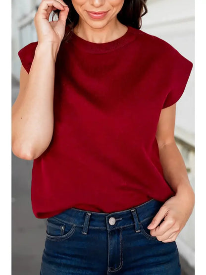 Casual Solid Knit Cap Sleeve Sweater