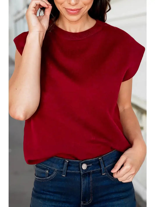 Casual Solid Knit Cap Sleeve Sweater