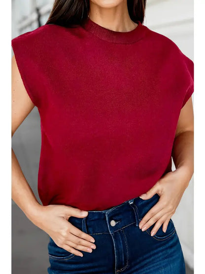 Casual Solid Knit Cap Sleeve Sweater