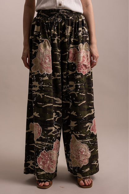 Bluevelvet Camo Print Flower Wide-Leg Pants for Women