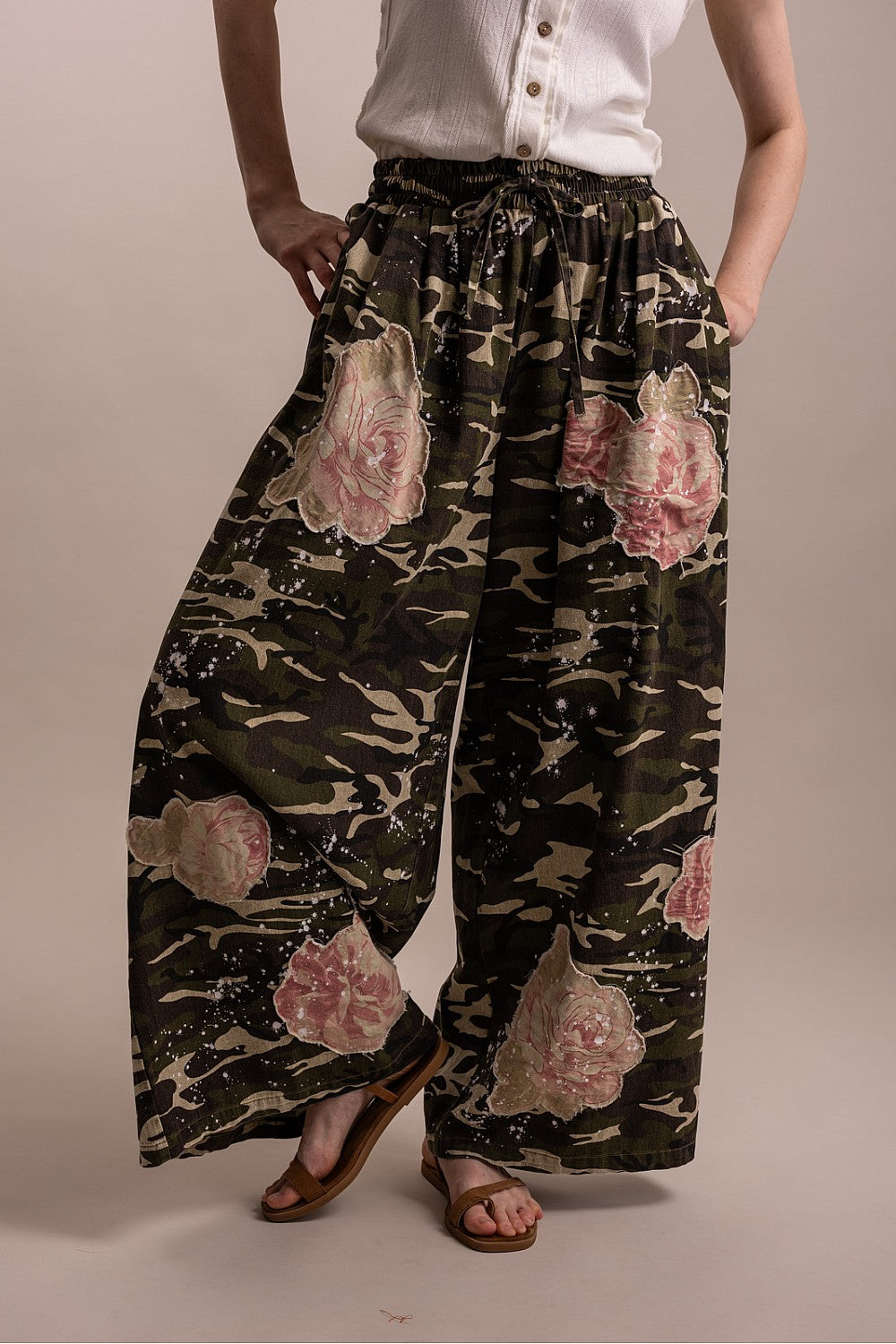 Bluevelvet Camo Print Flower Wide-Leg Pants for Women