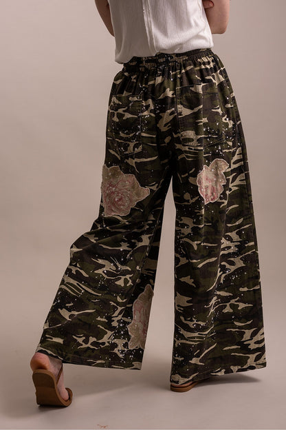 Bluevelvet Camo Print Flower Wide-Leg Pants for Women