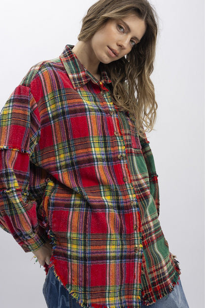 Two-Tone Plaid Button Down Shirt