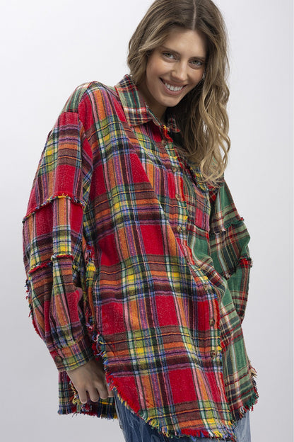 Two-Tone Plaid Button Down Shirt