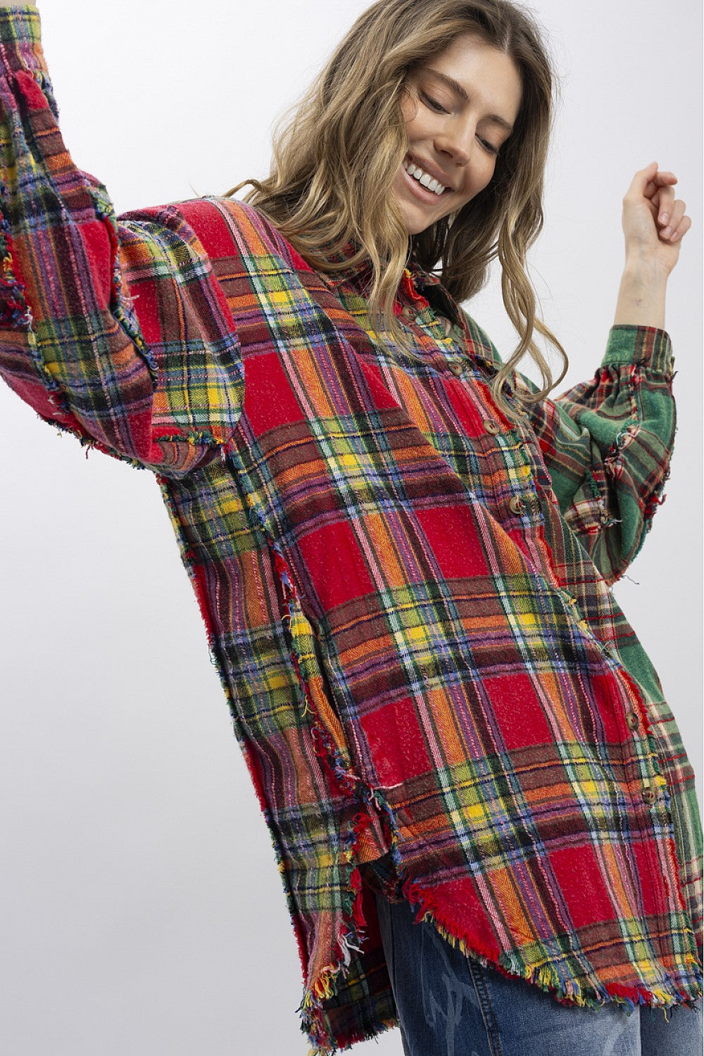 Two-Tone Plaid Button Down Shirt