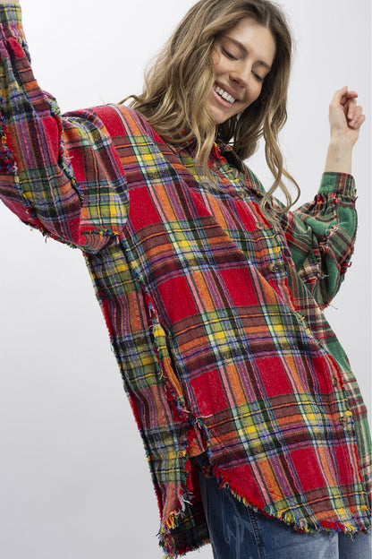 Two-Tone Plaid Button Down Shirt