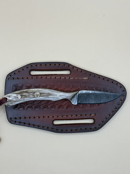 STS Ranch x Exotic Texas Knives Branding Pen 1095 Damascus Knife with Elk Handle
