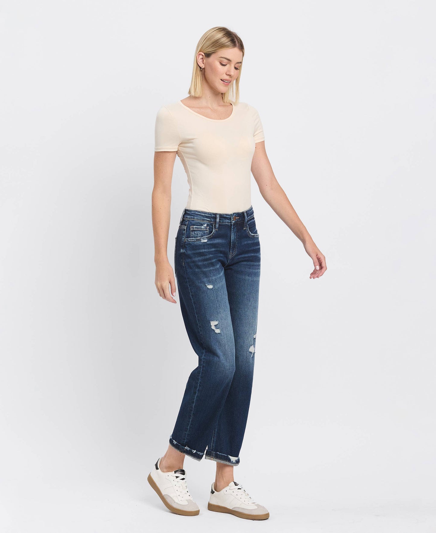 FM - HIGH RISE CUFFED BARREL JEANS F5787: GLAUCOUS