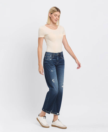 FM - HIGH RISE CUFFED BARREL JEANS F5787: GLAUCOUS