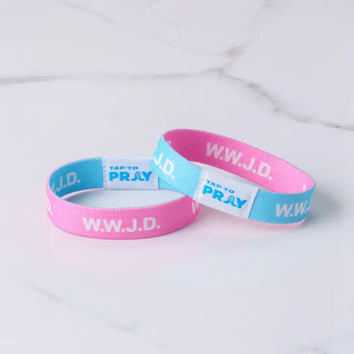 Tap To Pray Wristbands - Blue & Pink WWJD