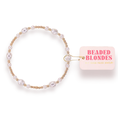 Beaded Blondes Petite Lana Pearl Bracelet – Gold Stretch Bracelet for Women