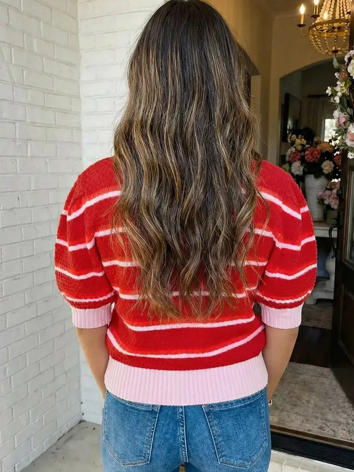 Las Stripe Half Sleeve Sweater