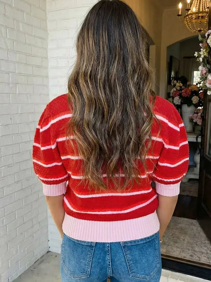 Las Stripe Half Sleeve Sweater