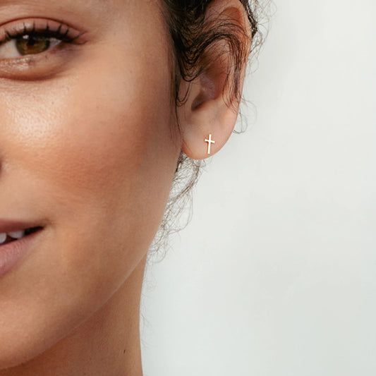 Gold Cross Mini Stud Earrings
