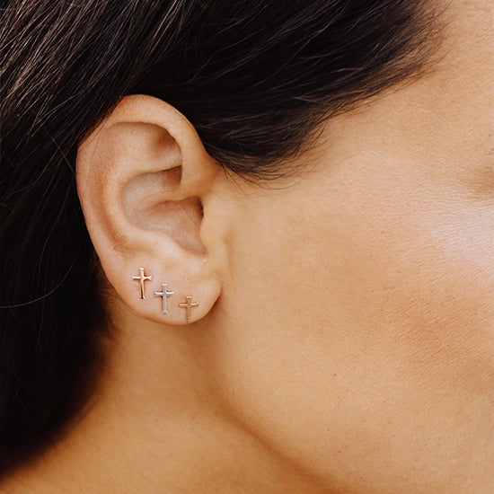 Silver Cross Mini Stud Earrings
