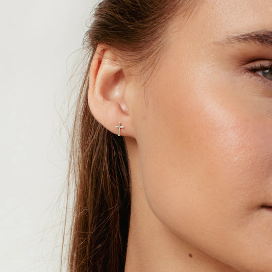 Silver Cross Mini Stud Earrings