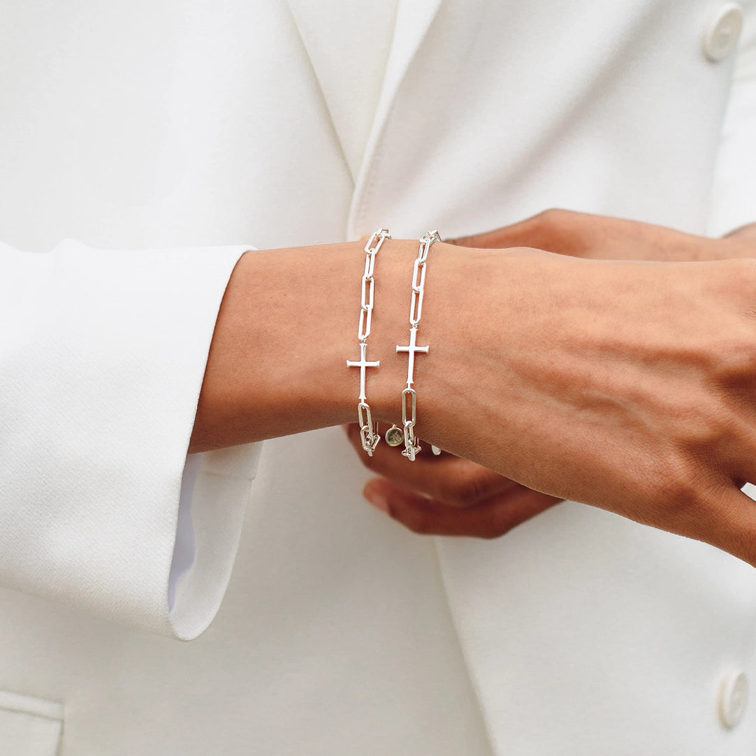 Silver Chain Breaker Cross Bracelet