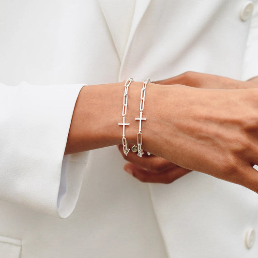 Silver Chain Breaker Cross Bracelet
