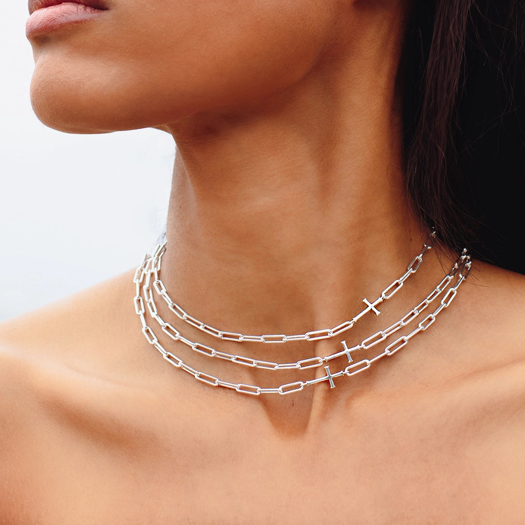 Silver Chain Breaker Cross Necklace