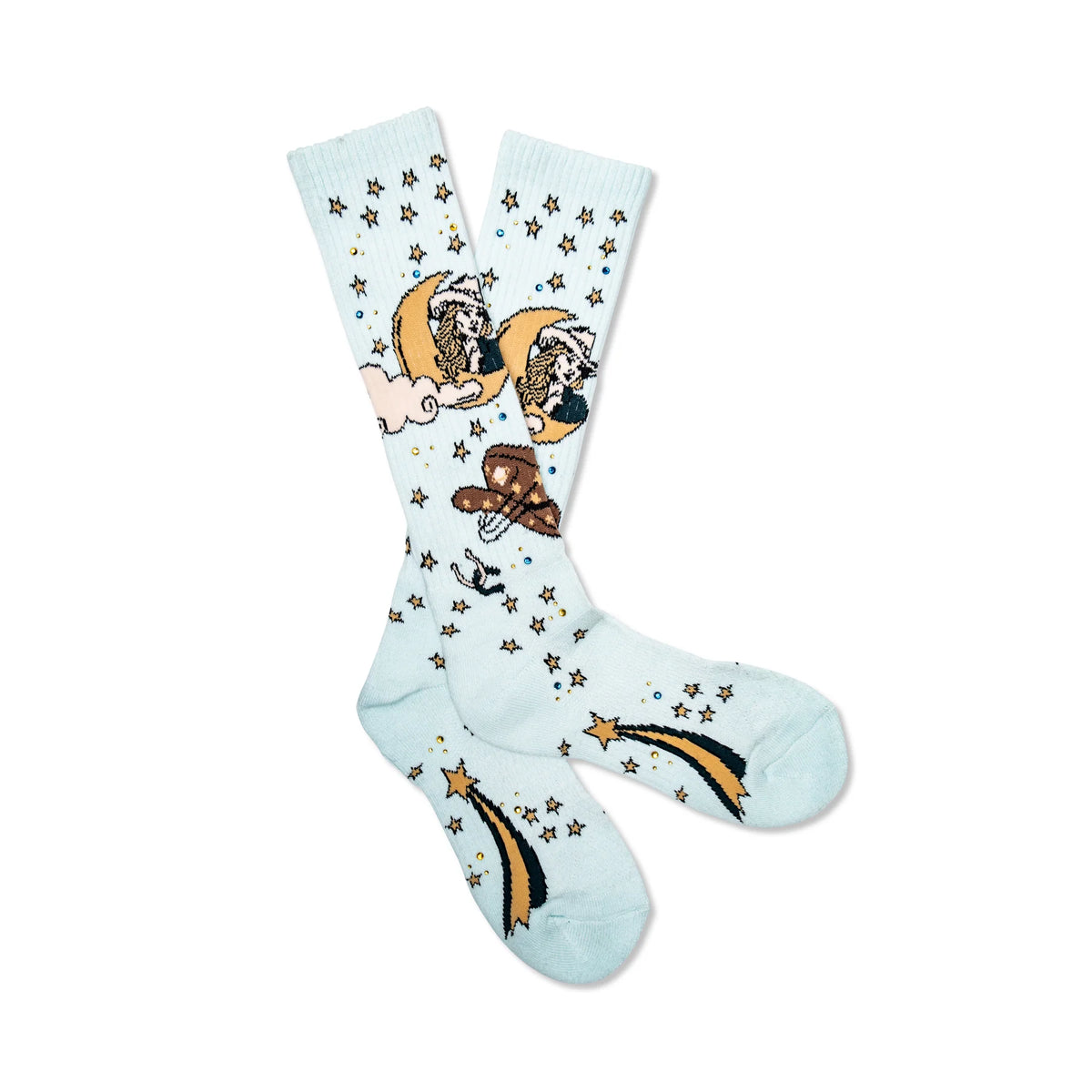 Lucky Chuck Cosmic Cowgirl performance boot socks in light blue