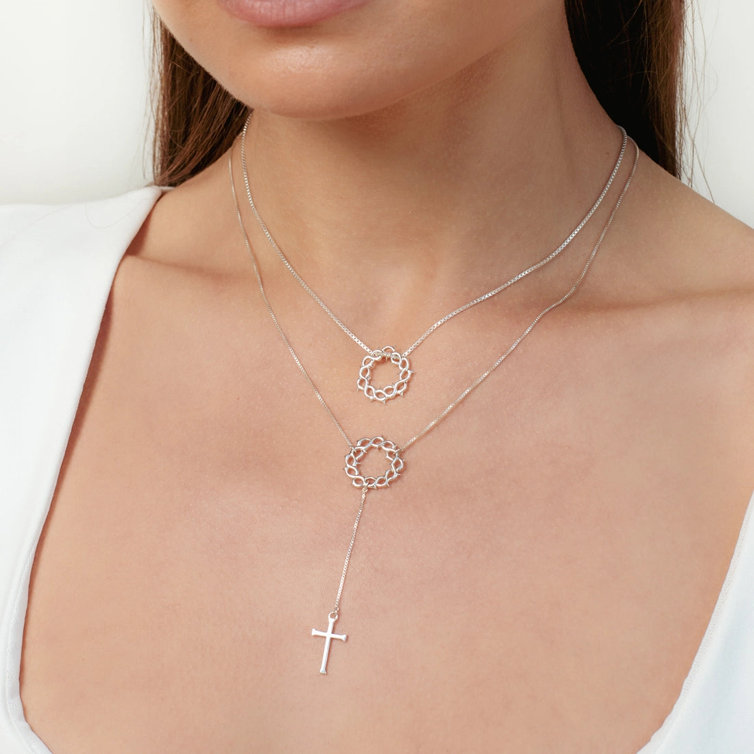 Silver Crown of Thorns Y Necklace