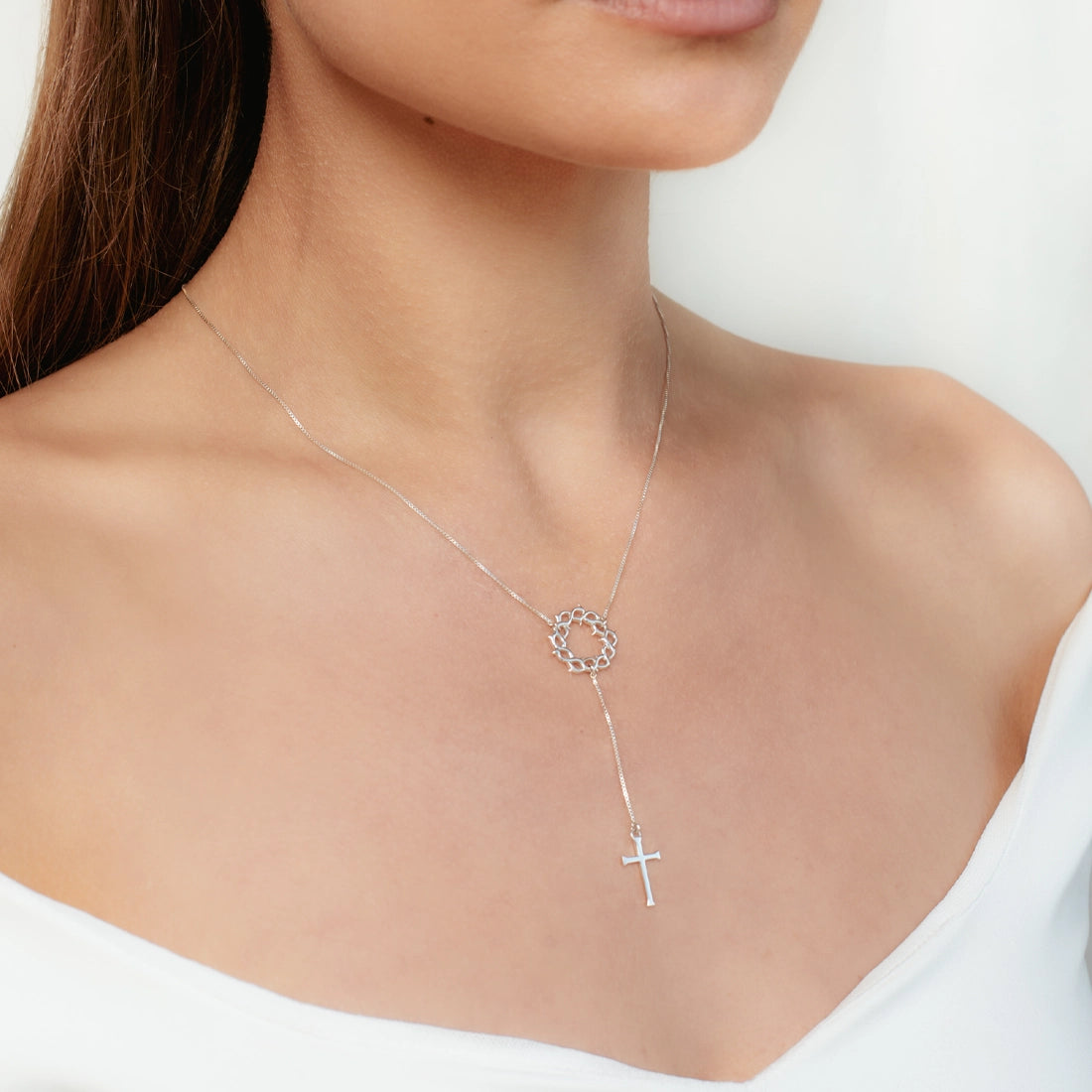 Silver Crown of Thorns Y Necklace
