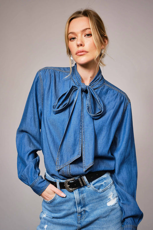 Chambray Bow Blouse