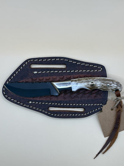 Exotic Texas Knives D2 Elk Antler Handle Cutter Knife – Handmade Fixed Blade