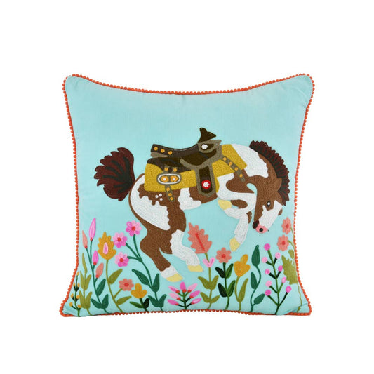 BUCKING HORSE PILLOW 18x18"