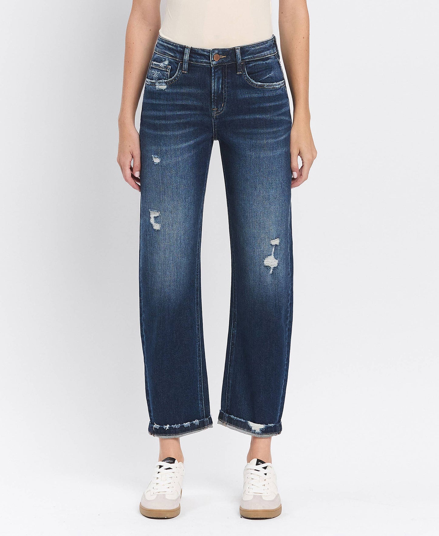 FM - HIGH RISE CUFFED BARREL JEANS F5787: GLAUCOUS