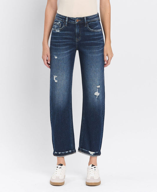 FM - HIGH RISE CUFFED BARREL JEANS F5787: GLAUCOUS