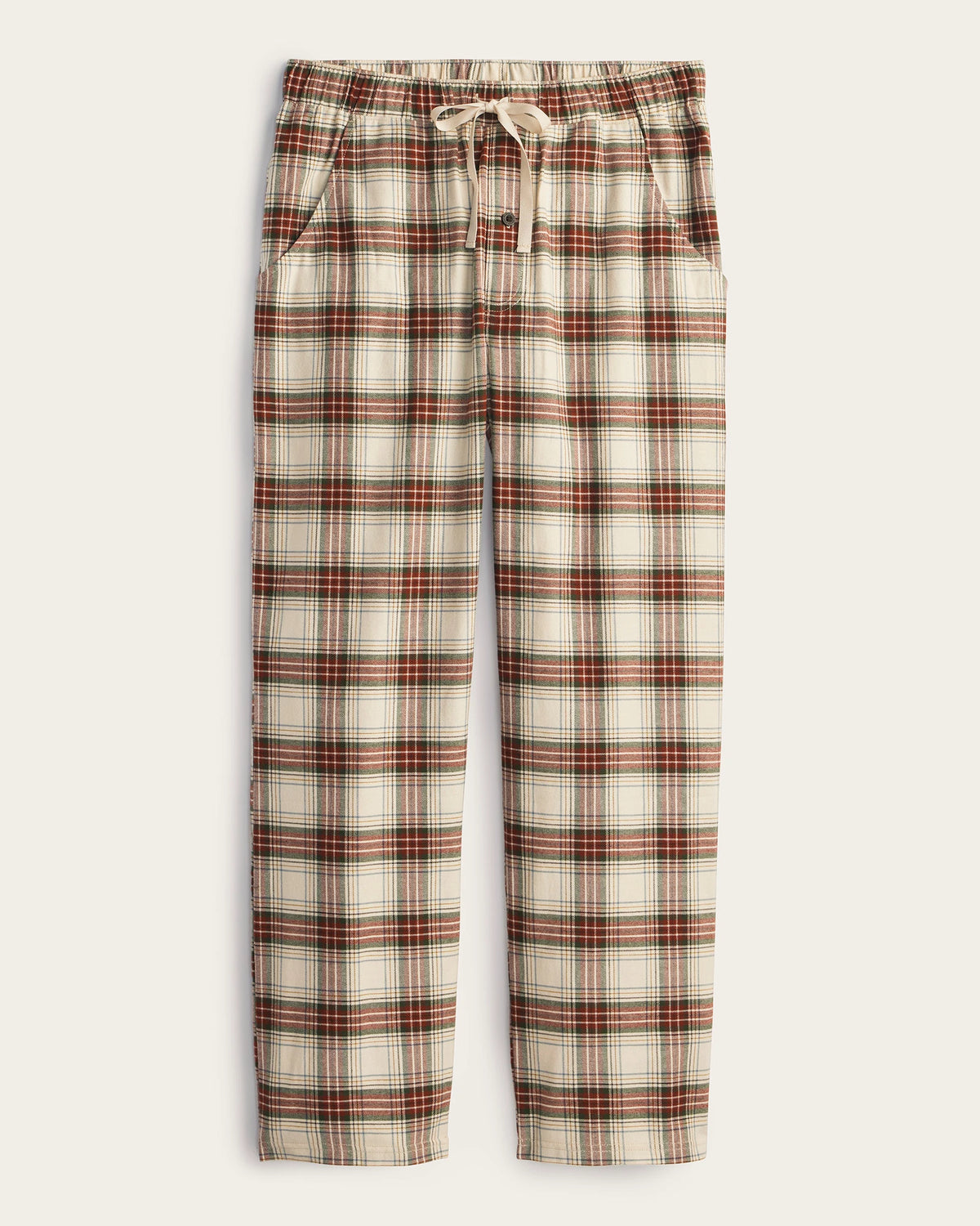 Plaid pajama pants on a white background