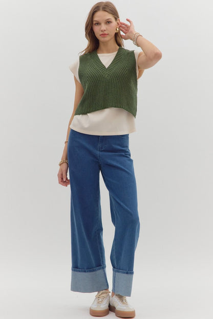 Twofer V-neck Cap Sleeve Sweater